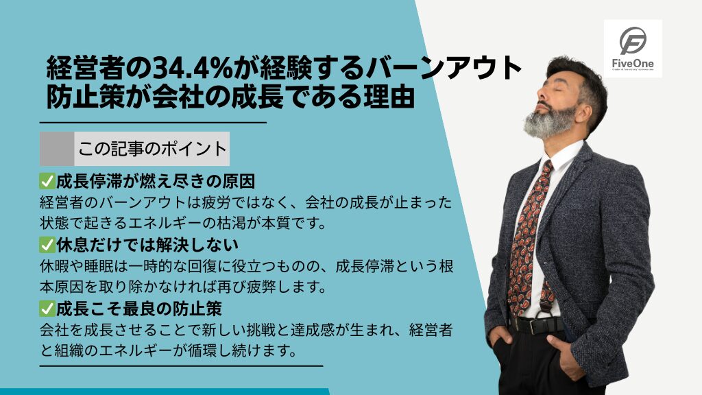 経営者の34.4%が経験するバーンアウト：防止策が会社の成長である理由